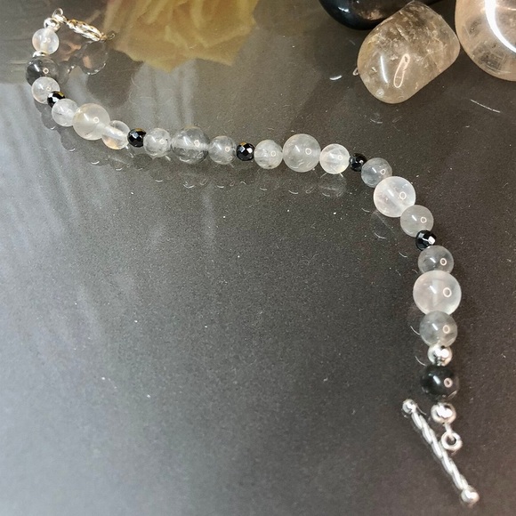 Natural Crystal Quartz & Hematite Bracelet w/Sterling Silver Clasp - Picture 2 of 4
